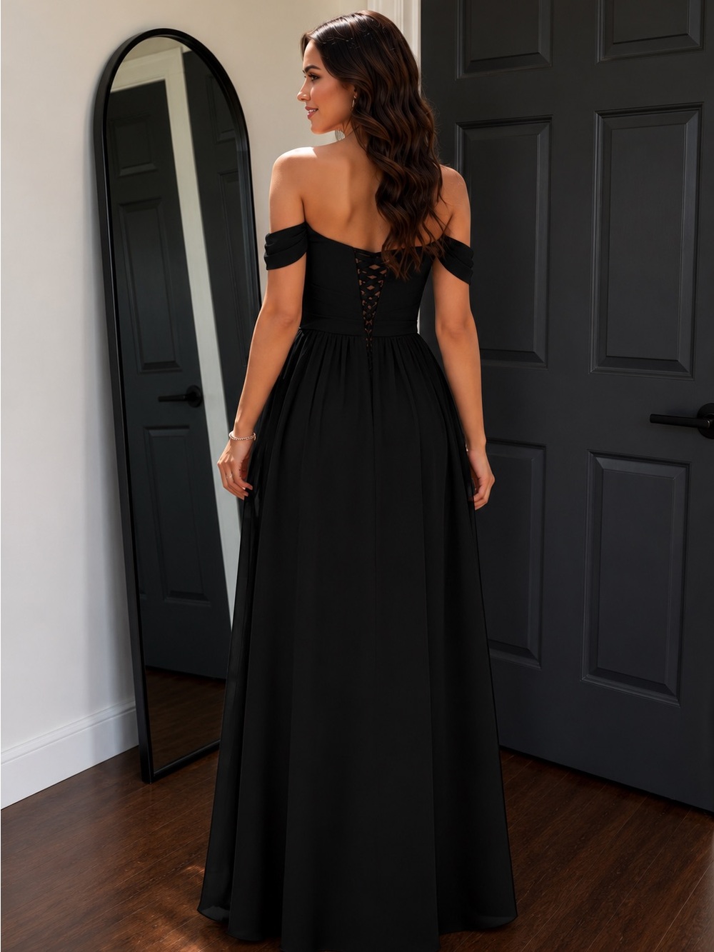 Vestisora Chiffon Off Shoulder Bridesmaid Dress Corset Back Size 6 NWT - Picture 4 of 10